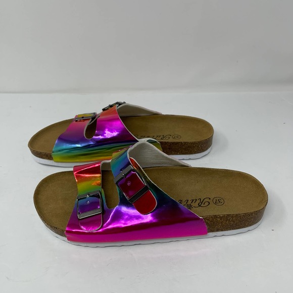 Rosy Pink & Blue Rainbow Ombre Two‎ Buckle Slide Sandal Size 6.5 New Without Box - Picture 4 of 7
